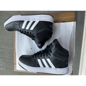 Adidas Mid Top Youth Sneaker Size 6 Black with White stripes women's 8